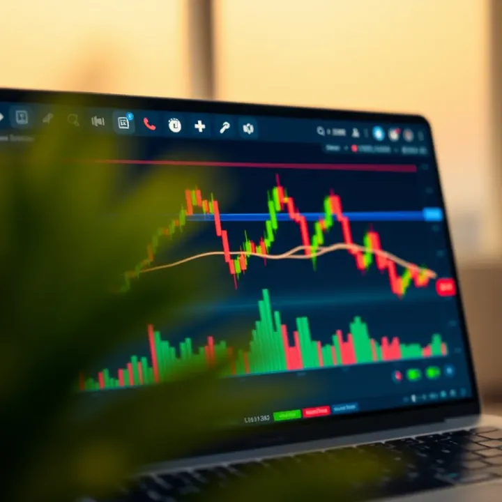 Forex trading platform displaying virtual currency charts and indicators