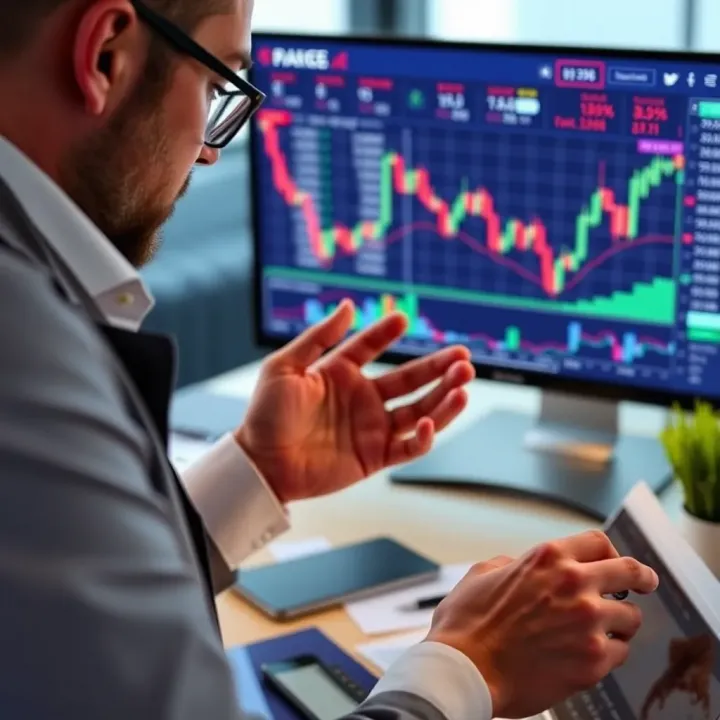 Illustration of financial advisor reviewing investment portfolio on digital screen