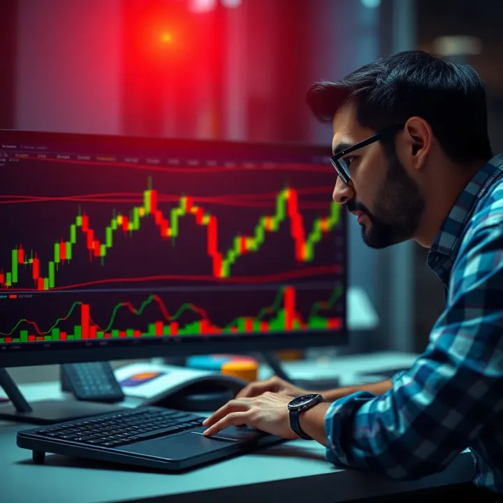 Analyzing Candlestick Patterns in Forex Trading Illustration of a forex trader analyzing candlestick patterns on a digital trading platform