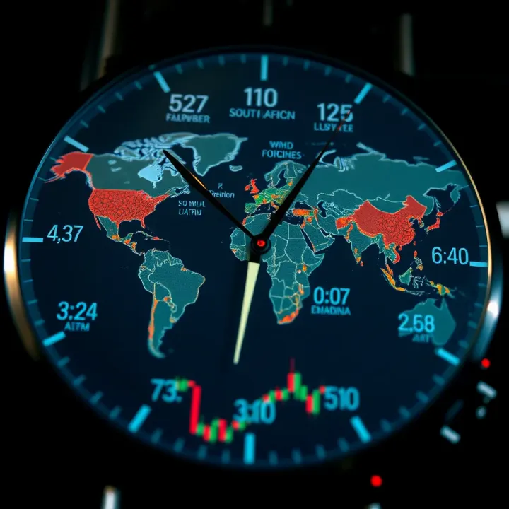 Global forex market clock showing overlapping trading sessions and active hours