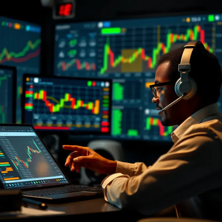 South African trader using digital tools and charts to evaluate binary options signals