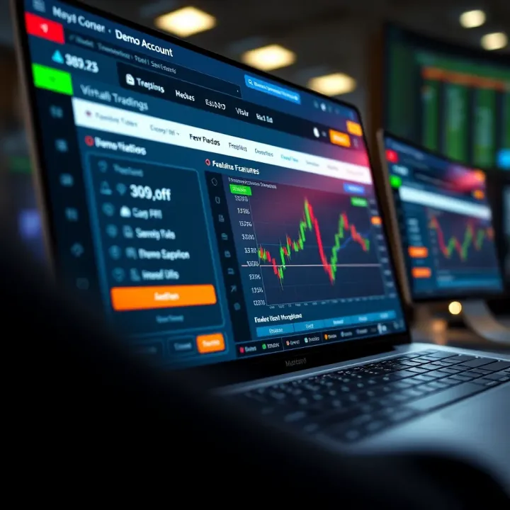 User interface highlighting demo account features and virtual funds management