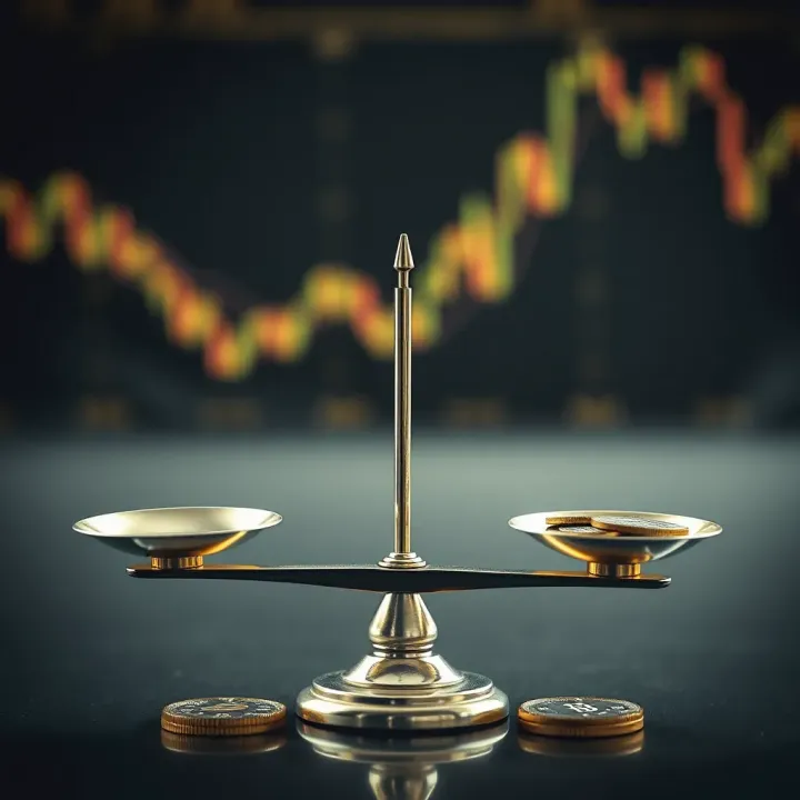Graphic displaying a balanced scale with benefits on one side and risks on the other representing forex account evaluation