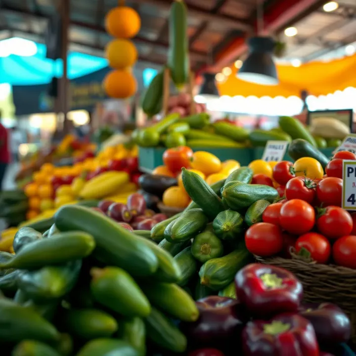 Fresh fruits and vegetables displayed in a vibrant market setting in Polokwane