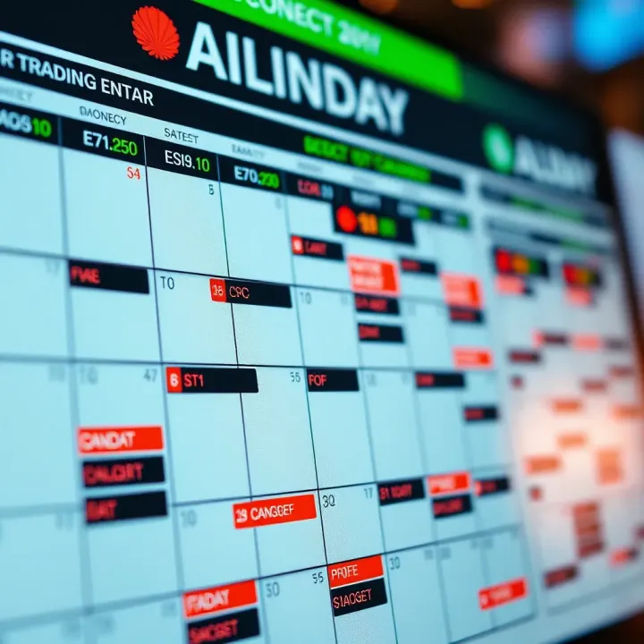 Illustration of a forex economic calendar displaying various upcoming economic events and data releases affecting currency trading