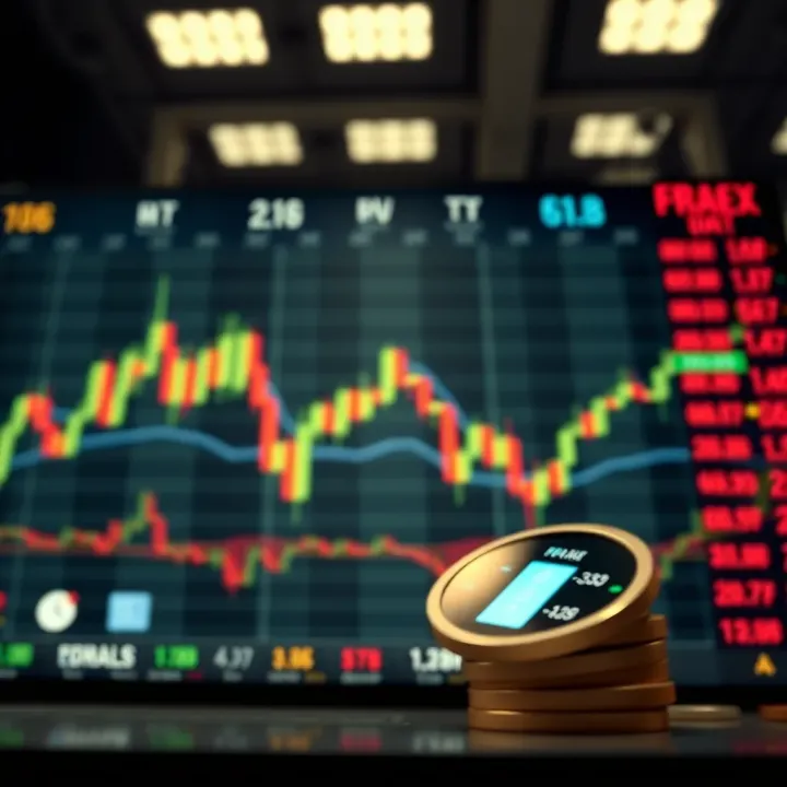 Global foreign exchange market with currency symbols and financial charts