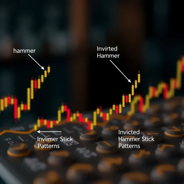 Comparison of hammer and inverted hammer candlestick patterns with labeled shadows and bodies