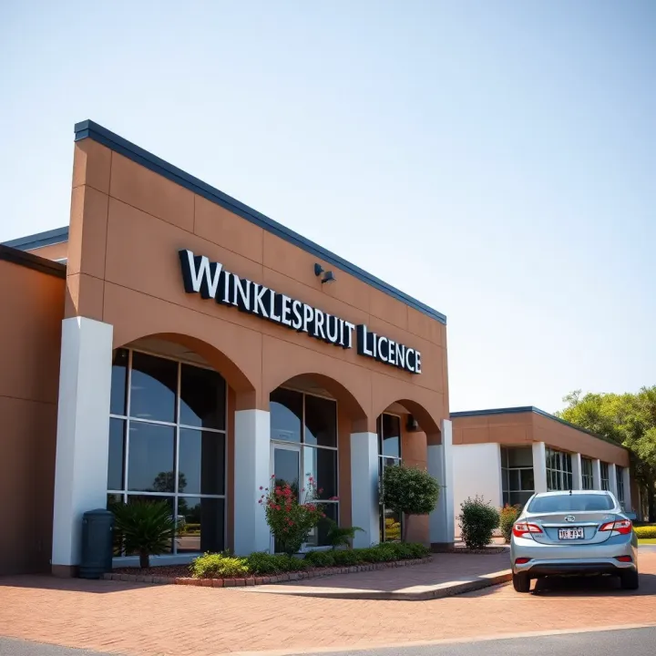 Exterior view of Winklespruit Licence Office building under clear sky